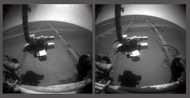 Opportunity enlisé dans les sables de Mars (8 mai 2005) Comp